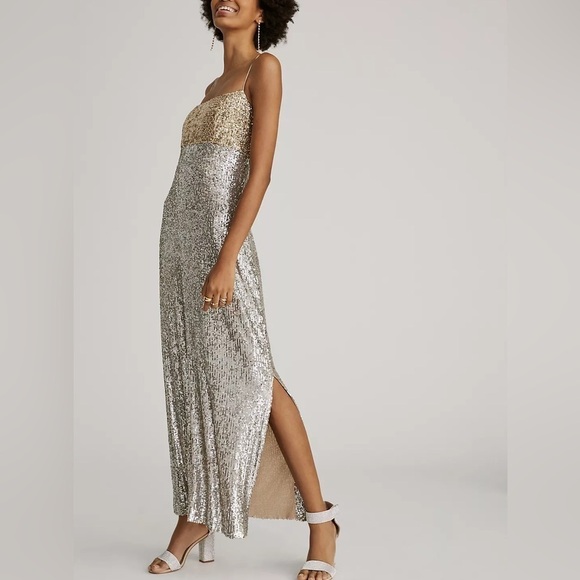 Sachin & Babi x Anthropologie Colorblocked Sequined Midi Dress 8 Petite - Picture 4 of 14